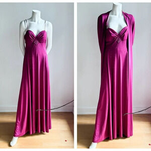 Vintage Lee Jordan Plum Purple 2 Piece Maxi Dress w Rhinestone + Coat M